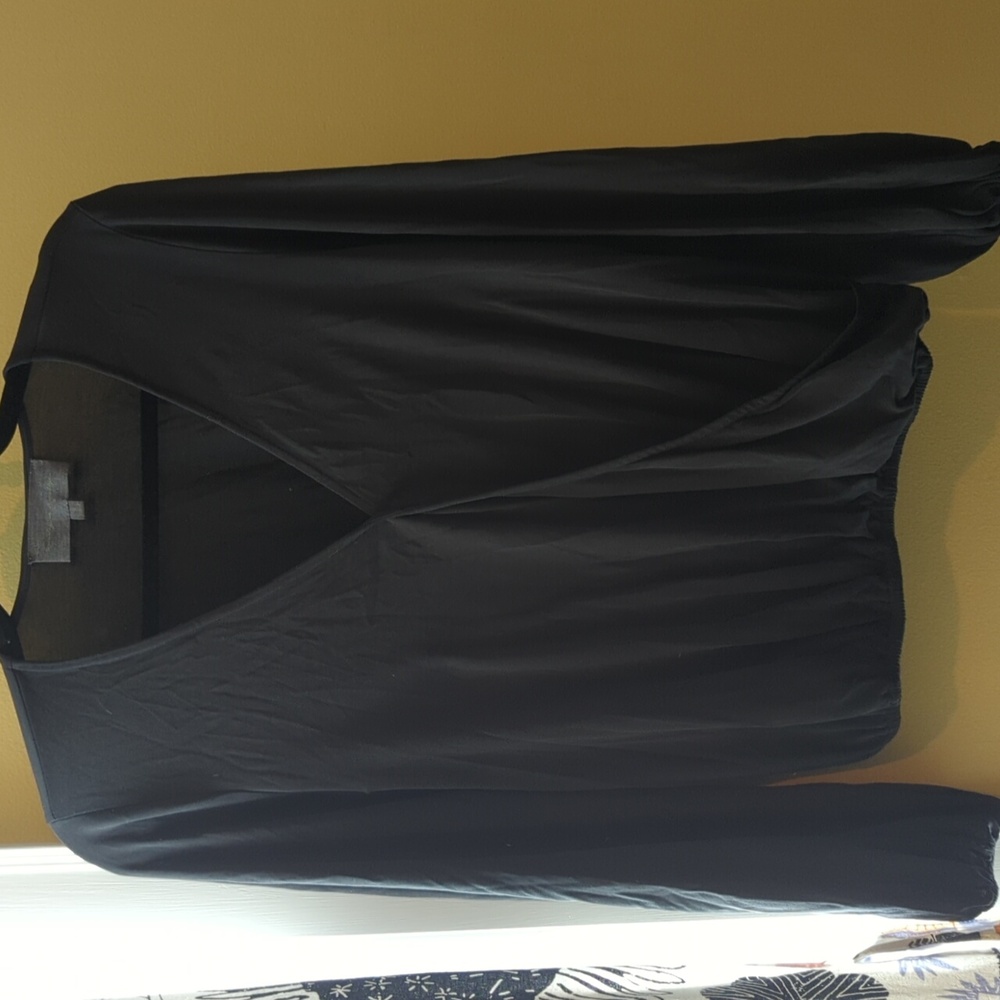 Sunday in Brooklyn black faux wrap drapey blouse. Women's size S.